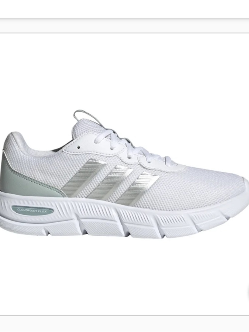 Adidas White and Silver Lightweight Mesh Walking Sneaker